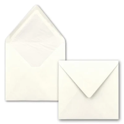 Afbeelding van 25 x enveloppen vierkant, 16 cm natuurlijk wit, met witte zijdevoering, zonder venster en natte plakrand, voor uitnodigingskaarten bruiloft verjaardag