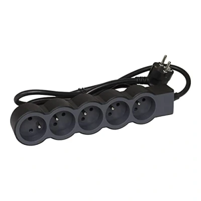 Afbeelding van LEGRAND Extra platte stekkerdoos 5 stopcontacten Met aarding kabel 3 m Zwart en donkergrijs