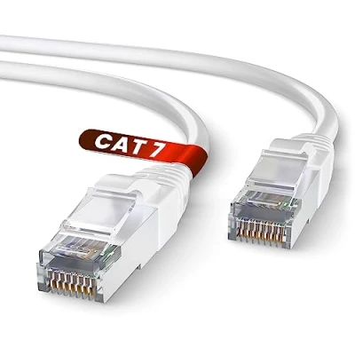Afbeelding van Mr. Tronic Cat7 ethernetkabel, 25 m, puur koper LAN netwerkkabel met RJ45 stekkers voor een snelle internetverbinding, 10 Gbit/s, 100% koper, patchkabel, AWG24, SFTP (25 meter, wit)