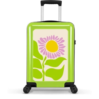 Afbeelding van BHPPY Handbagage Koffer Lichtgewicht Trolley 55cm Zonnebloemen print Groen