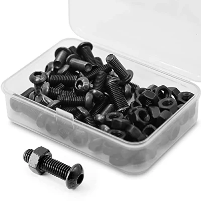 Afbeelding van (40 sets) M6 x 16 mm koepelschroef met binnenzeskant en moeren, volledige schroefdraad van koolstofstaal 10,9 (zwart)
