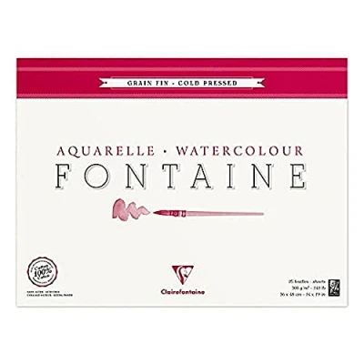 Afbeelding van Clairefontaine 96416C tekenblok, 4 zijdig verlijmd aquarelpapier, fijnkorrelig, fontaine/haders, 36 x 48 cm, 25 vellen, verpakking van 300 g, wit