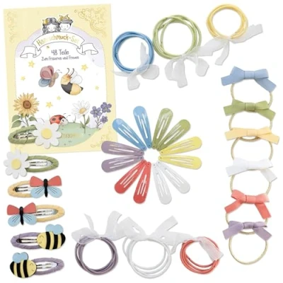 Afbeelding van Papierdrachen Haarsieradenset lente 48 delen duurzaam en robuust haarspelden haarelastiekjes accessoires met applicaties voor lang fijn haar