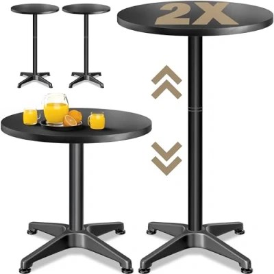 Afbeelding van CASARIA® Set van 2x Ronde Statafel 2 In 1 Hoogte Verstelbaar 70cm 115cm Roestvrij Aluminium Binnen &amp; Buiten Zwart