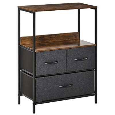 Afbeelding van HOMCOM Kommode mit 3 Schubladen aus Leinen Aufbewahrungsschrank Kommodenschrank Ablage Griffen, Modern Design Aufbewahrungskommode Schubladenschrank für Schlafzimmer, Wohnzimmer Schwarz