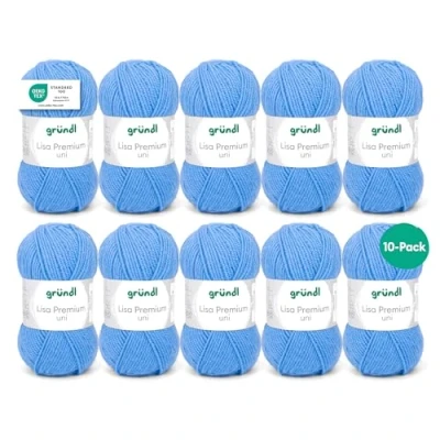 Afbeelding van Gründl Lisa Premium Uni brei en haakgaren (zacht wolachtig karakter, onderhoudsvriendelijk, breigaren van 100% polyacryl, 50 g/133 m, naalddikte: 3,5 4,5, 10 bollen à g), middenblauw