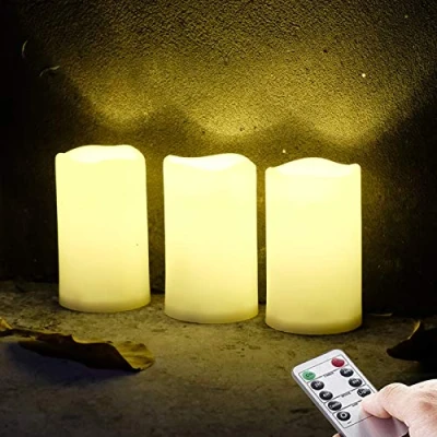 Afbeelding van NONNO&amp;ZGF 3 stuks waterdichte led kaarsen voor buiten, op batterijen, plastic met afstandsbediening/timerfunctie (warm wit licht), 7,5 cm x 12,5