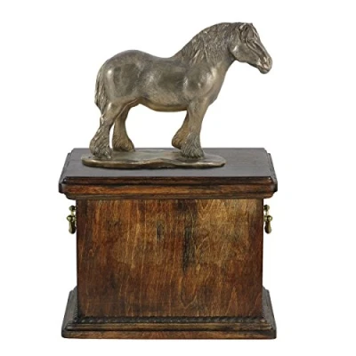 Afbeelding van Art Dog handgemaakte urn voor paardenas koud gegoten bronzen beeld aangepaste crematiedoos houten huisdierherdenkingsurn 46,5x29x21cm Percheron Belgisch