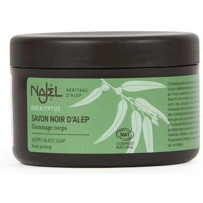 Afbeelding van Aleppo Olijfzeep Najel Zwarte Scrubzeep Eucalyptus Bio 200Ml