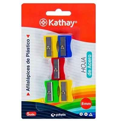 Afbeelding van Kathay 86614099 Potloodslijper van kunststof met stalen lemmet, 8 mm, set 5 stuks, verschillende kleuren