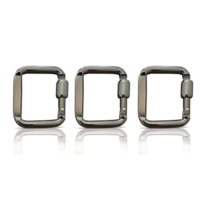 Afbeelding van Holesto® Set van 3 vierkante karabijnhaken Mini sleutelhanger Schroefkarabijnhaak Kleine karabijnhaak zwarte Carabiner (Zilver 5x4,5 cm)