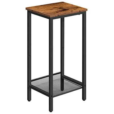 Afbeelding van HOOBRO Telefoontafel, bijzettafel, hoog met verstelbaar netvak, smal nachtkastje, banktafel, 38 x 28 73,5 cm, voor kantoor, hal, woonkamer, industrieel design, donkerbruin EBF03DH01