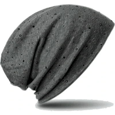 Afbeelding van Zomerse chemomuts beanie muts bij haarverlies kleur donkergrijs met studs maat one size
