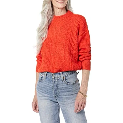 Afbeelding van Amazon Essentials Dames Soft Touch Moderne Kabel Crewneck Sweater (Verkrijgbaar in Grote Maat), Poppy Rood, M
