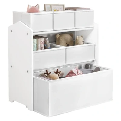 Afbeelding van Lestarain Kinderkamerplank, Speelgoedorganisator, Opbergplank voor kinderen, Opbergdozen van niet geweven stof, kinderkamer, 63x60x30cm, Wit