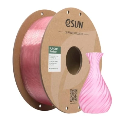 Afbeelding van eSUN Helder Regenboog PLA Filament 1.75mm, Doorschijnend Veelkleurig 3D Print 1KG Spoel (2.2 LBS) voor Printers (Ijs transparant roze, 1KG)