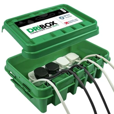 Afbeelding van DRiBOX IP55 Weerbestendige Buitenshuis Elektrische Aansluitdoos Netsnoerbehuizing voor Kerstverlichting, Timers, Verlengkabels, Kabels, Rollen, Transformatoren (Groen, Medium)
