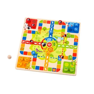 Afbeelding van Tooky Toy 921 TY848 EA Wooden 2 in 1 Ludo/Snakes and Ladders, Multi Coloured