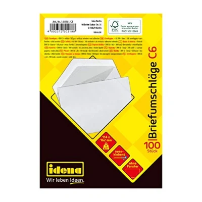 Afbeelding van Idena 10218 Enveloppen C6, 75 g/m², natlijm, zonder venster, wit, 100 stuks