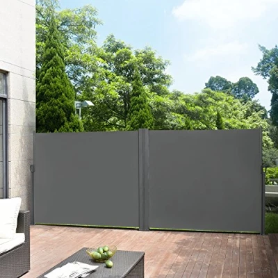 Afbeelding van Dubbele oprolbare windscherm 1,6x6 m grijs