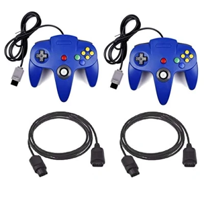 Afbeelding van DARLINGTON &amp; Sohns 2 blauwe controllers voor Nintendo 64 N64 joystick blauw gamepad joypad + verlenging extension verlengkabel