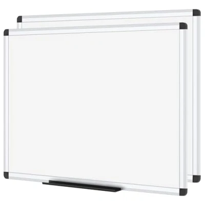 Afbeelding van VIZ PRO Magnetisch droog uitwisbaar whiteboard, zilverkleurig aluminium frame, 2 stuks, 120 x 90 cm