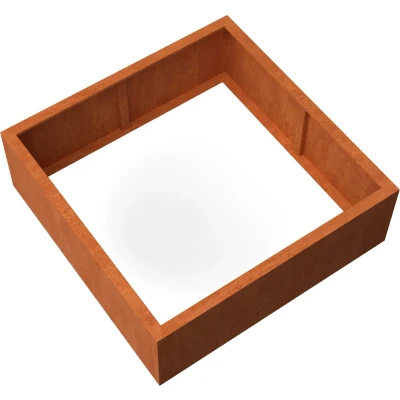Afbeelding van Plantenbak Artesa Cortenstaal 1200x1200x400mm (LxBxH) Materiaaldikte 2mm. Voorzien van verstevigingskokers aan de binnenkant. Zonder bodem. Omplooi bovenrand 50mm.