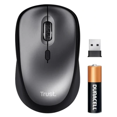 Afbeelding van Trust Yuki Stille Draadloze Muis met Batterij, Links en Rechtshandig Gebruik, 800 1600 DPI, 83% Gerecycled Materiaal, Opbergbare USB microreceiver, Compacte Wireless Mouse Computer, Laptop, Mac