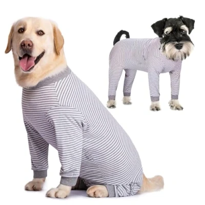 Afbeelding van Yeapeeto Onesie, operatief herstelpak voor grote middelgrote bodysuit, hondenpyjama, PJS, volledig lichaam vergieten, allergieën, anti likken, wondbescherming, kegelalternatief (XL, grijs)
