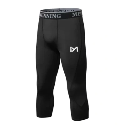 Afbeelding van MEETYOO Compressiebroek voor heren, sportlegging, ademend, fitnesspanty, functioneel ondergoed, onderbroek, lang, hardlopen, wandelen, fietsen, 3/4 broek, zwart, L