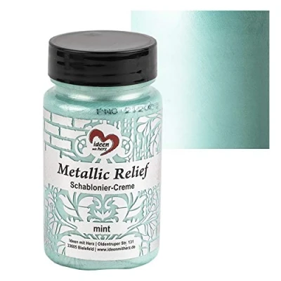 Afbeelding van Ideen mit Herz Sjabloneercrème, metallic reliëf, fijne structuurpasta, sjabloneerverf, sjabloneerpasta, 90 ml, op waterbasis (mint)