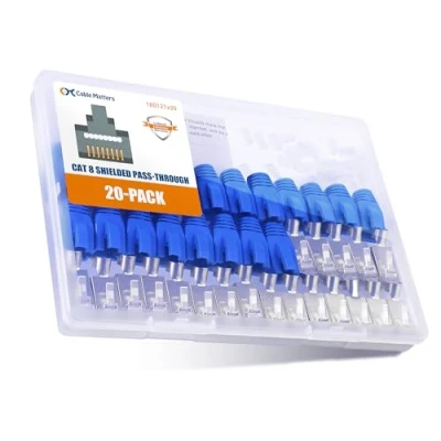 Afbeelding van Cable Matters 20 pack, Cat 8 afgeschermde RJ45 Pass Through modulaire stekkers met trekontlastingslaarzen