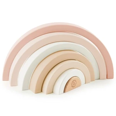 Afbeelding van Bieco regenboog van hout REH Ella stapeltoren baby steekspel Montessori decoratie houten kinderen stapelstenen stapelspel vanaf 1