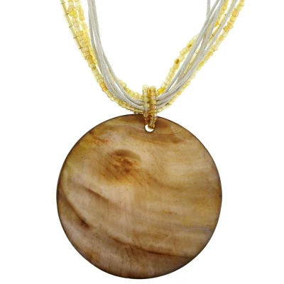 Afbeelding van Behave Ketting met goudkleurige kraaltjes, koord en hanger schelp