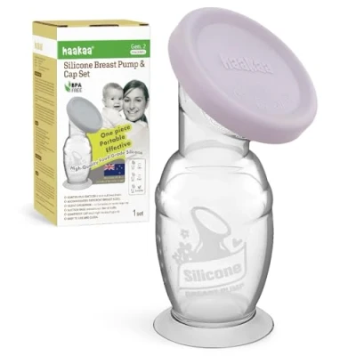 Afbeelding van haakaa Handmatige borstkolf met zuigbasis en siliconen deksel Set 4 oz/100ml, lavendel