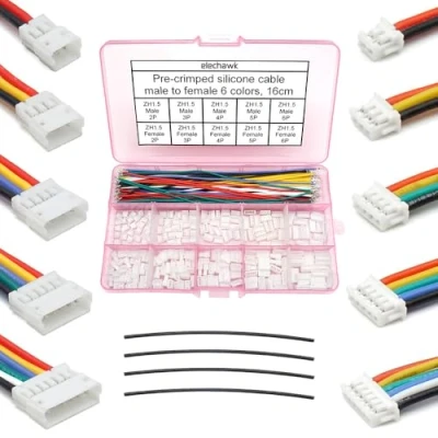 Afbeelding van ZH 1,5 mm mannelijke vrouwelijke connectoren en 28AWG voorgekrompen siliconen kabels kit, ZH1.5 connector socket 2/3/4/5/6 Pin behuizing JST adapter kabel met lengte van 160mm (6,3 inch)