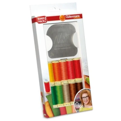 Afbeelding van Gutermann Creativ Allesnaaigaren Set van 100 m, 10 spoelen + 1 sjabloon voor tekenen en strijken, diverse kleuren