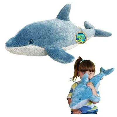 Afbeelding van EcoBuddiez Dolfijn van Deluxebase. Grote, zachte knuffel 51 cm gemaakt gerecycleerde plastic flessen. Schattig, eco vriendelijk, zacht geschenk voor kinderen en peuters.