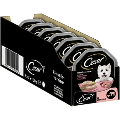 Afbeelding van Cesar hondenvoer natvoer klassiek met mals kalfsvlees en gevogelte, 14 bakjes (14 x 150g)