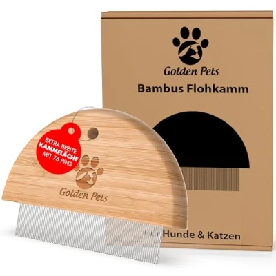 Afbeelding van Golden Pets bamboe vlooienkam, verwijdert vlooien bij honden en katten, luizenkam, stofkam, huisdierkam, tekenborstel, Nissenkam + gratis onderhoudshandleiding (mogelijk niet beschikbaar in het