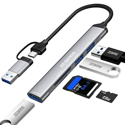 Afbeelding van USB C Hub, ZESKRIS 5 poorten Ultra slanke gegevenstype Hub met 1 3.0, 2 2.0, TF/SD/MicroSD kaartlezer Draagbare Splitter voor Macbook Pro/Air, Laptop, PS5/PS4 en andere Type apparaten