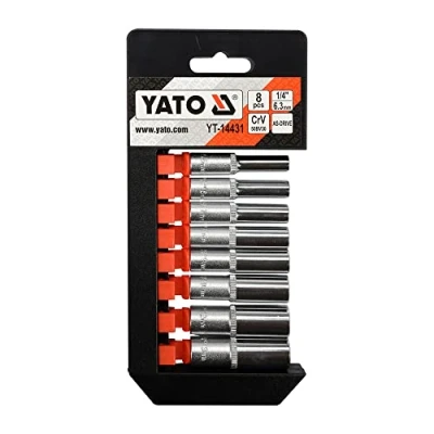Afbeelding van Set lange doppen 1/4 inch 8 stuks YT 14431 Yato