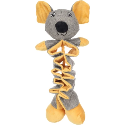 Afbeelding van Flamingo Speelgoed puppy Folsy Mouse grijs/oker, 18 x 10 34 cm, met squeaker en knettergeluid voor extra speelplezier
