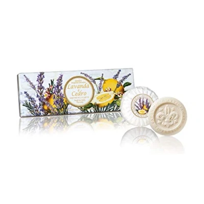 Afbeelding van Lavendel en Cederzeep, geschenkdoos 3 stuks 100 g elk, handgemaakte Italiaanse zeep van Fiorentino