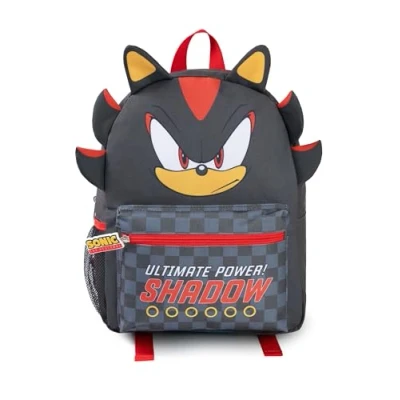 Afbeelding van Sonic The Hedgehog Kids 3D Shadow Rugzak Zwart en Rood &#039;Ultimate Power!&#039; Graphic Schooltas Geruite voorzak met ritssluiting Merch