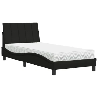 Afbeelding van vidaXL Bed met matras stof zwart 90x190 cm, bedframe, bed, enkel bedframes, bedbodem, stoffen gewelfd bedframe