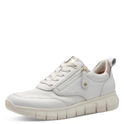 Afbeelding van Tamaris Comfort damessneakers, plat van leer, met ritssluiting, wit, 38 EU