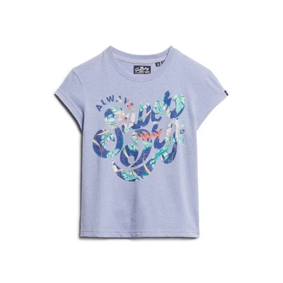 Afbeelding van Superdry Floral Scripted Sleeve Tshirt print, Dames, Maat: 38, Violet marl