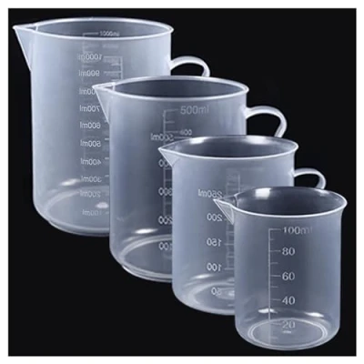 Afbeelding van Jicyor 4 stuks maatkan, 100ml/250ml/500ml/1000ml plastic maatkannen, maatbekers met handvat en schaal, herbruikbare transparante voor bakken laboratorium keuken