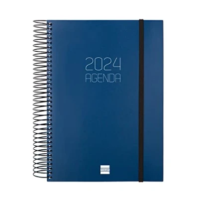 Afbeelding van Finocam Agenda Espiral Opaque 2024 1 dag per pagina januari december (12 maanden) blauw internationaal